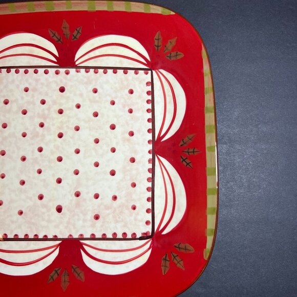 Vintage ND North Dakota Hand Painted Red Ceramic Christmas Square Dish Plate 10" - Picture 3 of 6